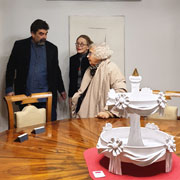 Designer Nanda Vigo and her Free ceramic work exhibited in the Lucio Fontana room of the Boschi Di Stefano Museum - Ceramics in the Center