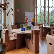Cardboard tables and chairs from Lessmore Events Line GC001 Design Giorgio Caporaso