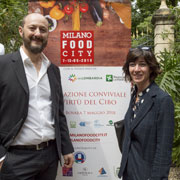 Milano Food City a Palazzo Bovara: Opening with Showcooking. Giorgio Caporaso con Cristina Tajani. photo Daniela Berruti
