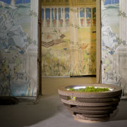 Tappo, Il tavolino luminoso con licheni realizzato in cartone riciclabile by Lessmore, design Giorgio Caporaso allo Spazio Meazza. photo Daniela Berruti