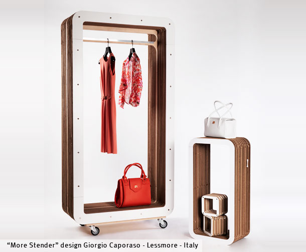More Stender: Cardboard coat rack on wheels - design Giorgio Caporao - Lessmore